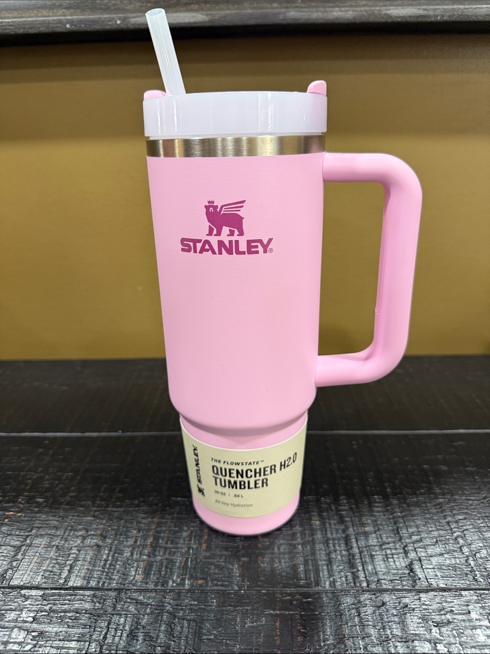 Stanley Pink Travel Tumbler with Handle and Straw 30 oz